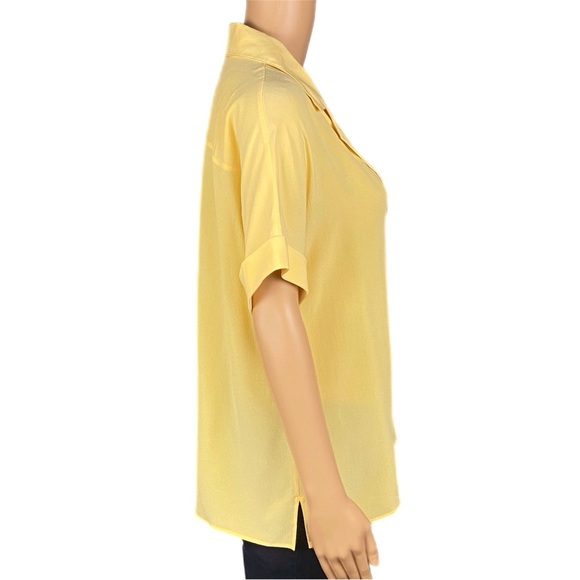 LAFAYETTE 148 100% Silk button down collared short sleeve blouse Medium EUC - Picture 3 of 13